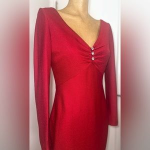 Rare St. John Ruby Red Long Sleeve Mini Dress, Size 6